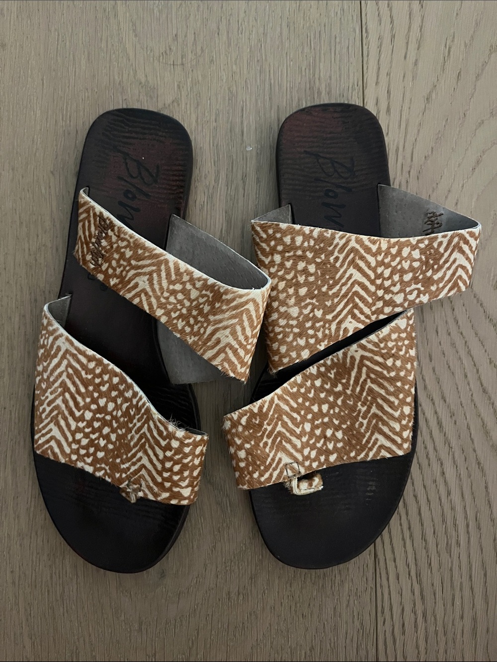 Blowfish Tan Brown Patterned Crossover Slide Sandals